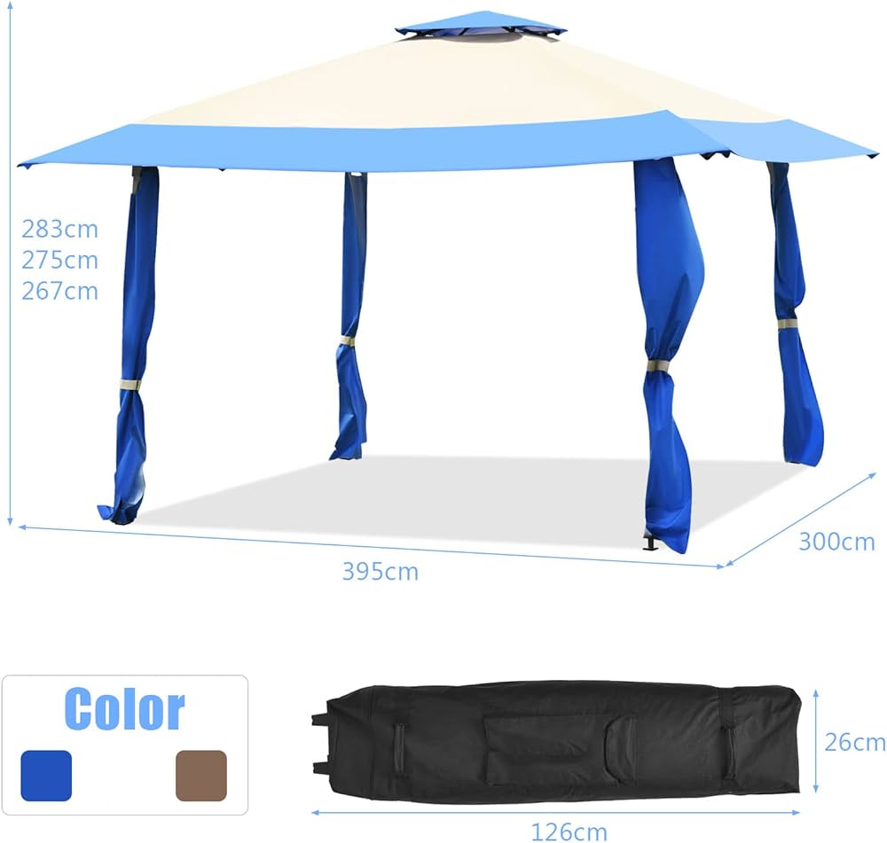 393 cm Double-Tier Pop-Up Gazebo with Adjustable Height