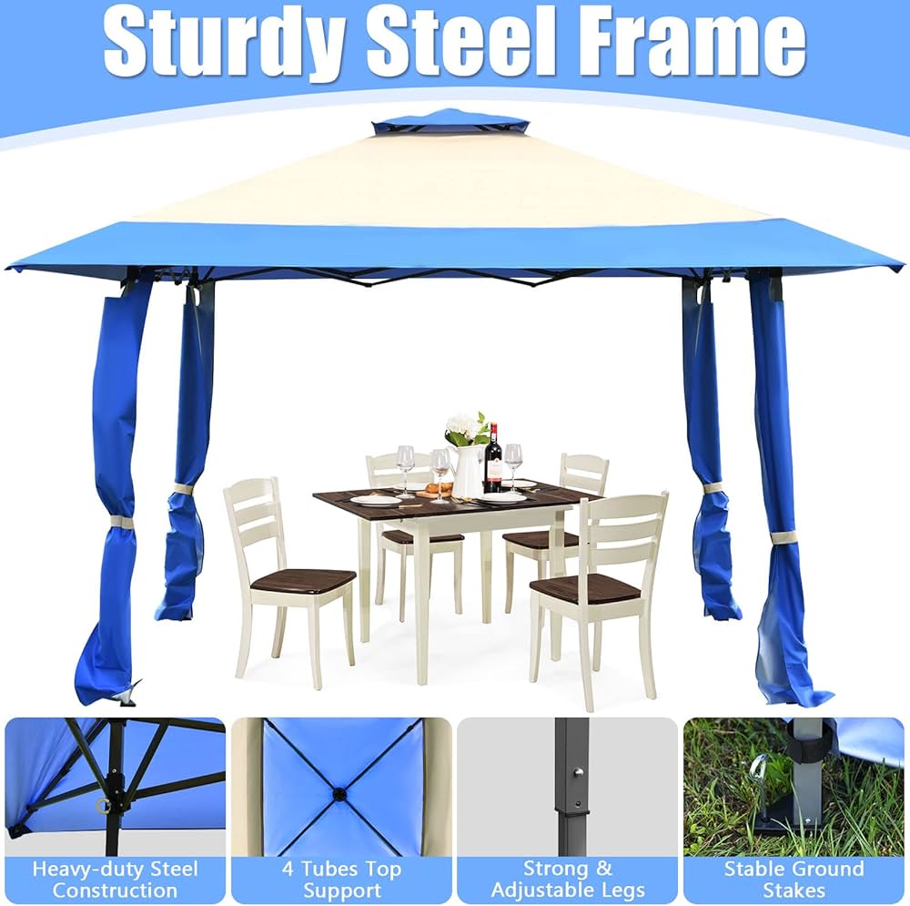 393 cm Double-Tier Pop-Up Gazebo with Adjustable Height