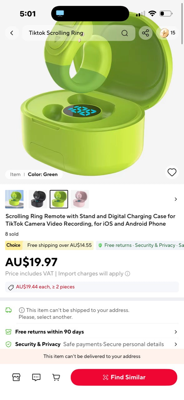 Wireless Scrolling Ring Remote with Stand & Digital Charging Case – Green