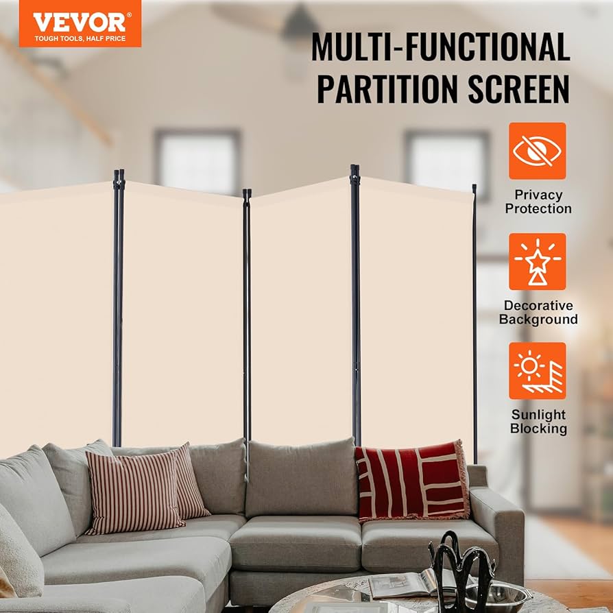 Room Divider, 4 Panels Room Divider, Folding Privacy Screen and Portable Partition Divider for Room Separation, Freestanding Room Partitions for Office, Bedroom, Study, Beige