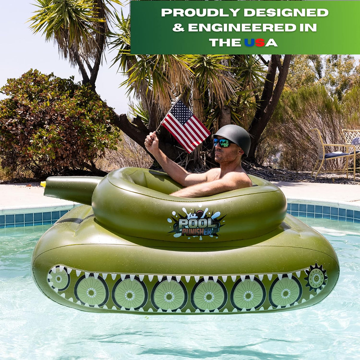 Pool Punisher Inflatable Toy Tank with Squirt Gun- Swimming Accessories for Kids, Teens and Adults - Giant Size Outdoor Water Toys for Lakes and Beach - Swim Stuff for Summer
