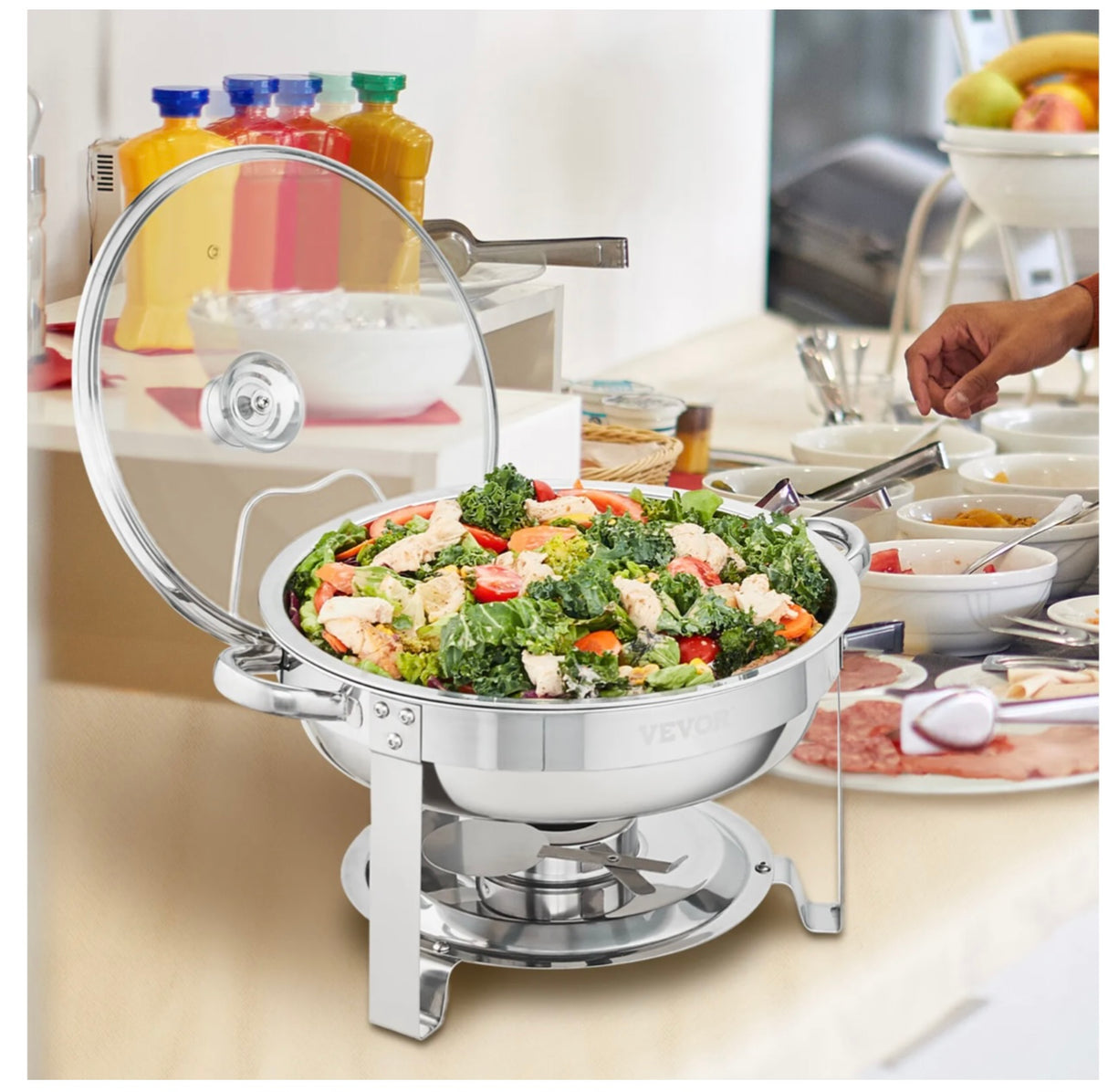 2-Pack Round Chafing Dish Set with Full-Size 4Qt Pan Glass Lid Fuel Holder