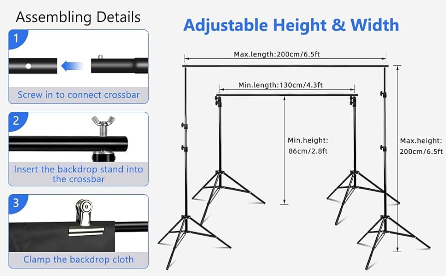 Softbox Lighting Kit Professional 2x85W Photography Video Studio Lighting Kit+Adjustable 2x2m Photography Backdrop Stand Kit with 4X 1.6x3m Backdrop Screen Background,4 Clamps and Carry Bag