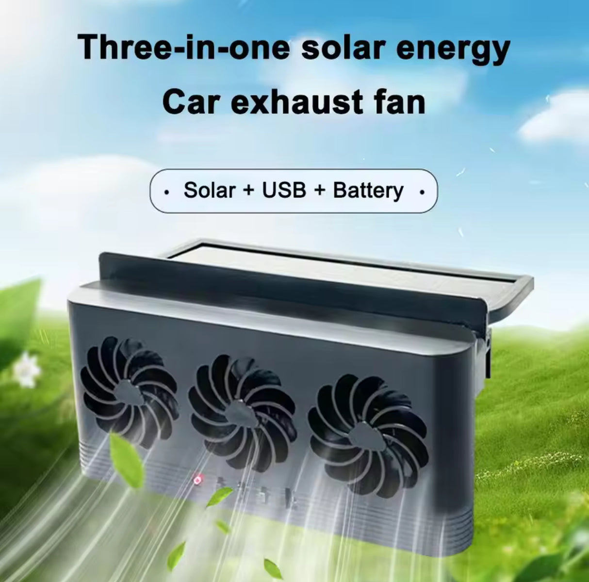 Solar Powered Car Radiator Cooling Fan With 3 Air Outlets Car Window Air Vent Fan USB Powered Auto Ventilation Fan For All Cars