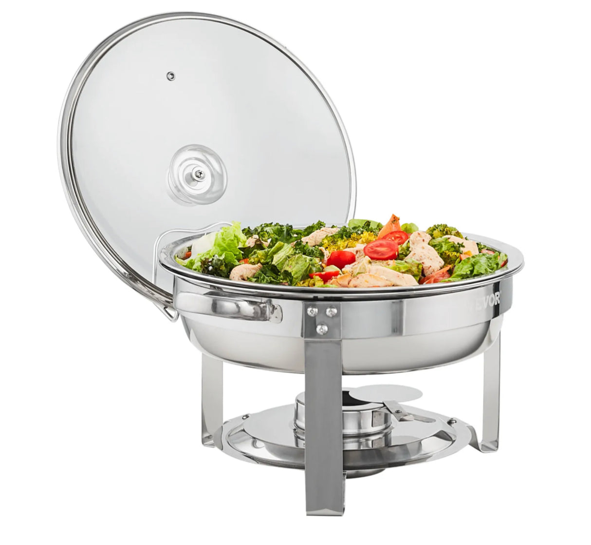 2-Pack Round Chafing Dish Set with Full-Size 4Qt Pan Glass Lid Fuel Holder