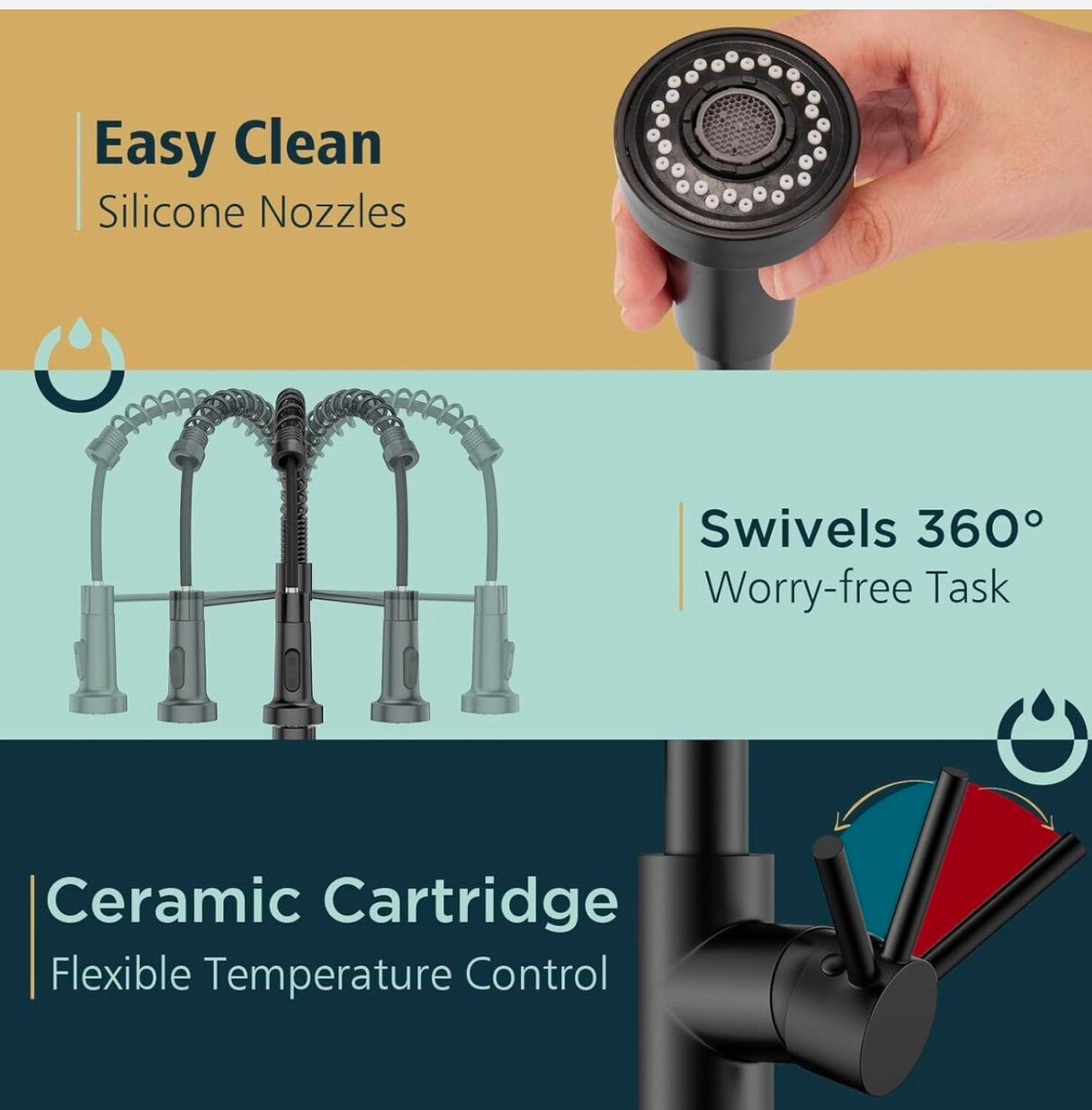 WELS Kitchen Mixer Taps Black Pull Out Sink Taps 360° Swivel Single Lever Faucet