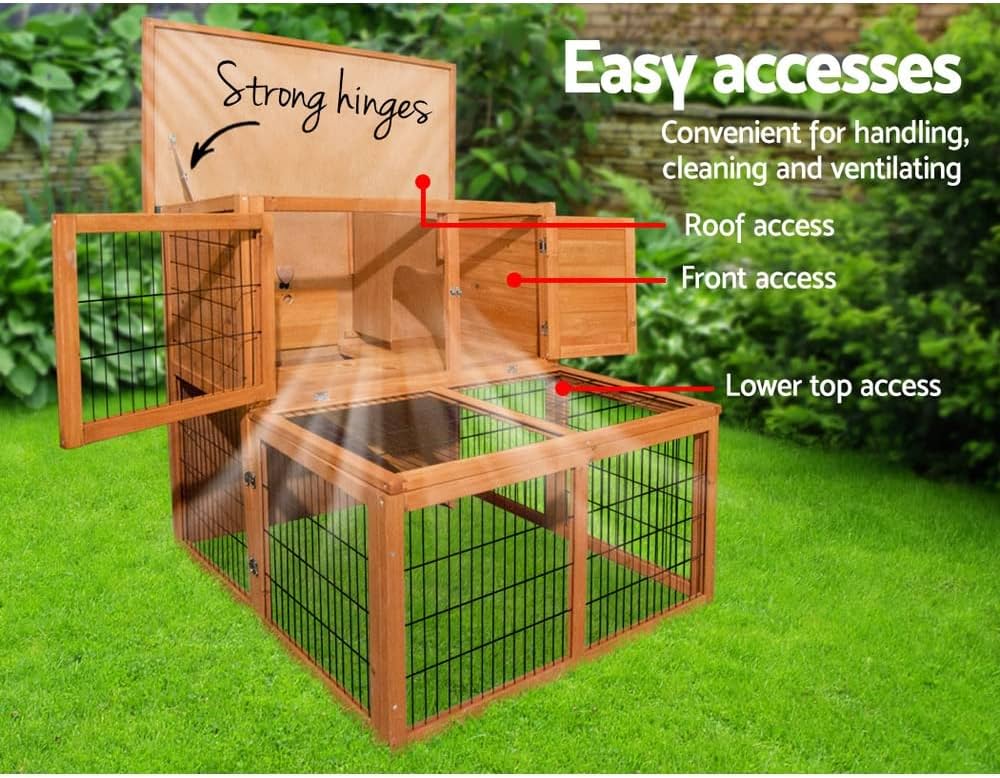 Chicken Coop Large Rabbit Hutch, Coops Wooden Pet House Run Cage Walk in Bunny Hen Chook Guinea Pig Ferret, Metal Outdoor Door Roof Weatherproof Farm