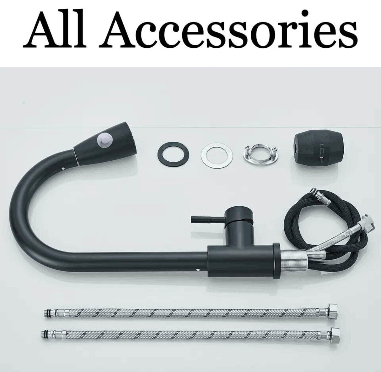 WELS Kitchen Mixer Tap Black 360° Pull Out 2-Mode Spray Laundry Sink Faucet