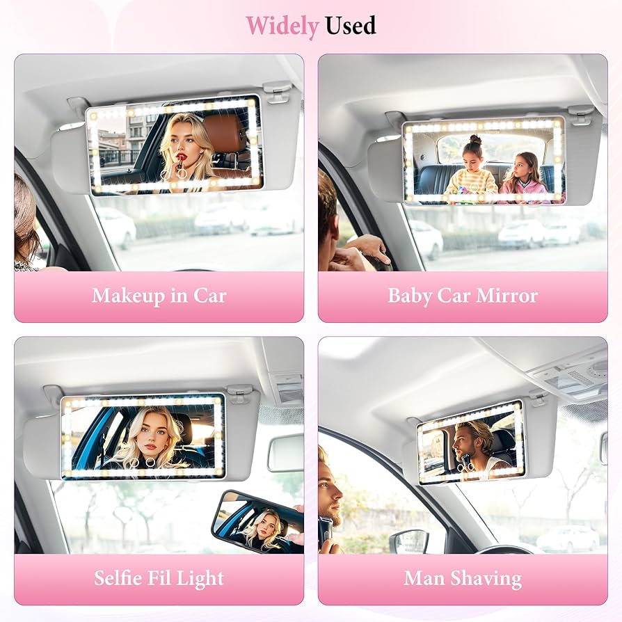 Car LED vanity makeup mirror, touch sensor, sun visor makeup mirror, three-color adjustable, clear eye protection