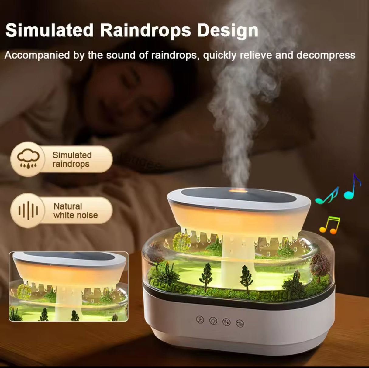 Aroma Humidifier Raindrop Air Humidifier Colorful Light White Noise Essemtial Oil Diffuser Home Ultrasonic Fragrance Diffuser