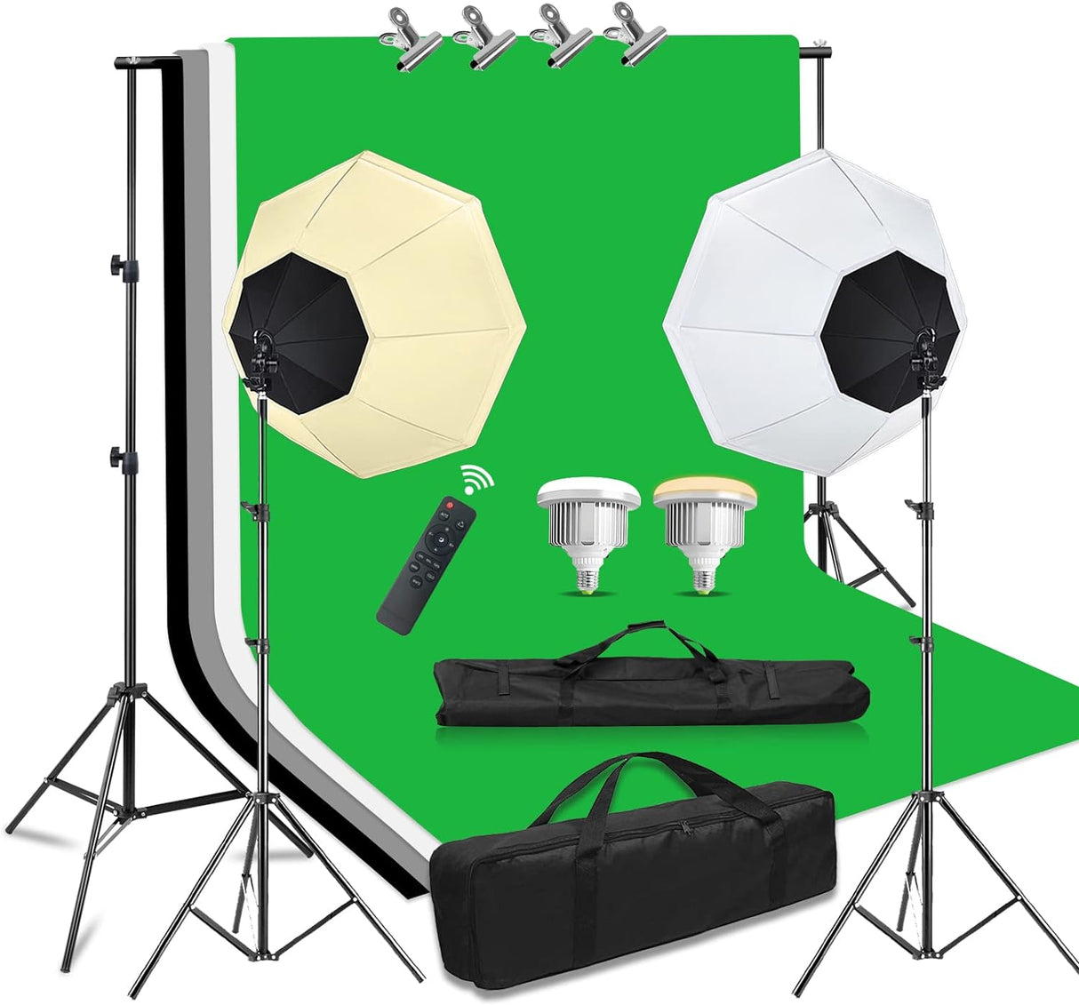 Softbox Lighting Kit Professional 2x85W Photography Video Studio Lighting Kit+Adjustable 2x2m Photography Backdrop Stand Kit with 4X 1.6x3m Backdrop Screen Background,4 Clamps and Carry Bag