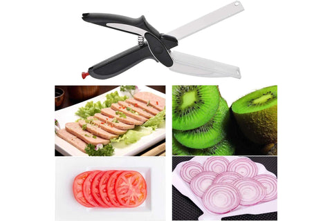 Trendy Clever Crazy Cutter 2-in-1 Knife Cutting Board Scissors Tool Food Chopper