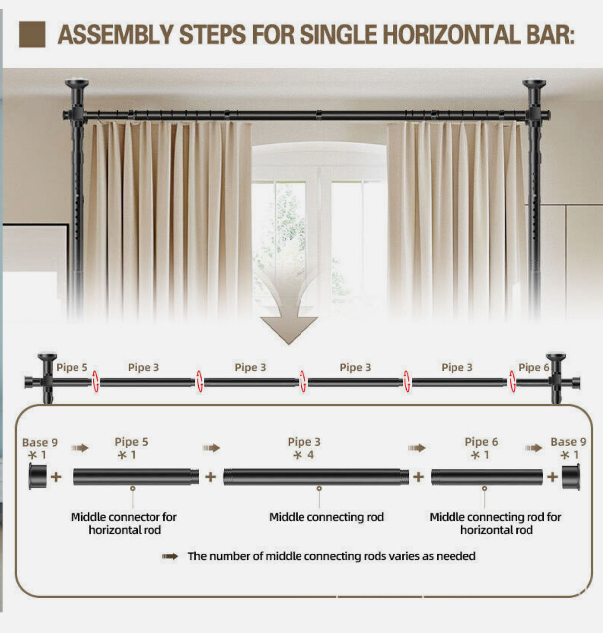 Large Room Divider Panel Privacy Partition Divider Screen Rod 1.1-3m Adjustable