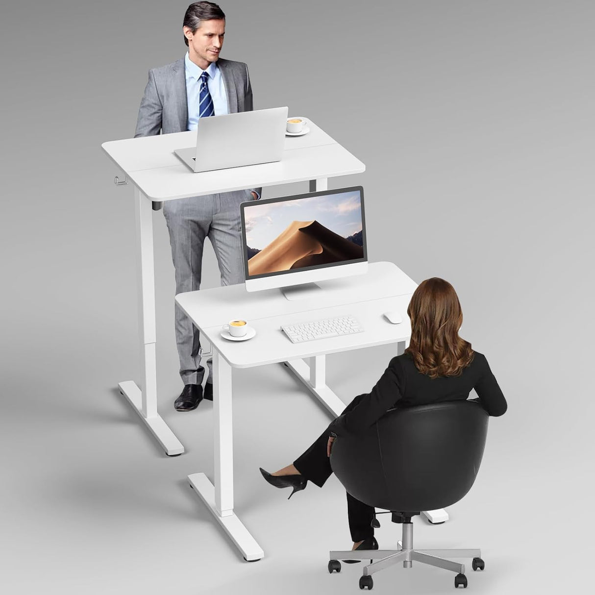 Electric Height Adjustable Standing Desk 80x60cm (31"x23.6"), Sit Stand Desk with Splicing Top for Home Office