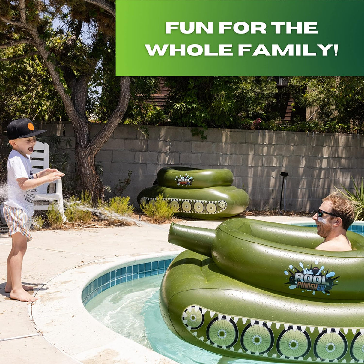 Pool Punisher Inflatable Toy Tank with Squirt Gun- Swimming Accessories for Kids, Teens and Adults - Giant Size Outdoor Water Toys for Lakes and Beach - Swim Stuff for Summer