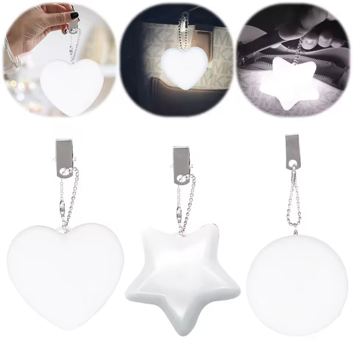 Touch-Activated LED Handbag Light with Clip – 3 Shapes