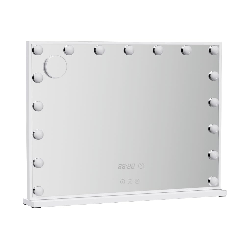 Hollywood Makeup Mirror, 80 x 60cm Vanity Mirrors Beauty Cosmetic Dressing Bathroom Decor, 17 LED Light Bulbs with 10X Magnification Frame Tabletop Lights Rectangle Dimmable