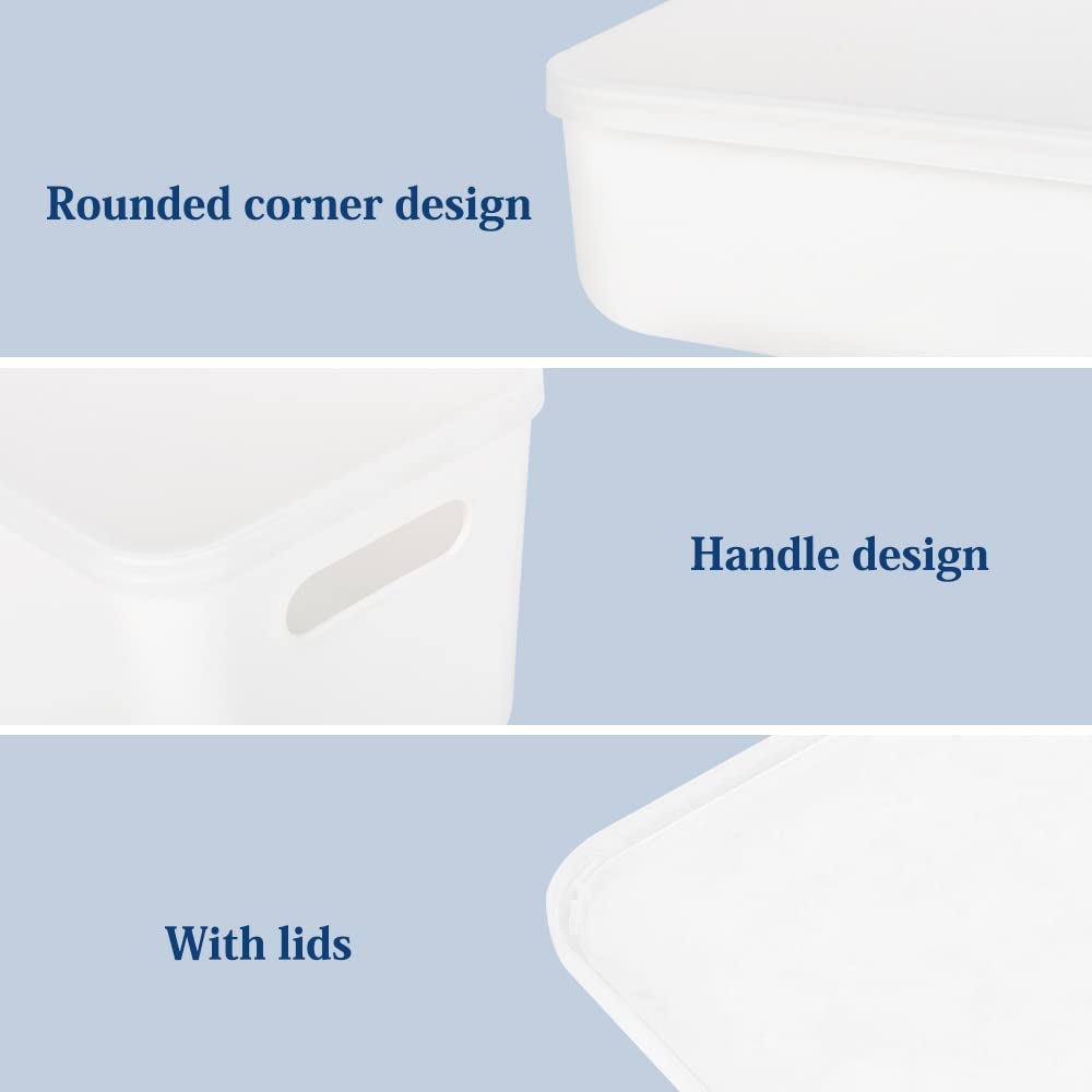 Plastic Storage Bins, Set of 6 Storage Boxes with 4 Lids, Storage Basket with Handle, Versatile Storage Box for Bathroom, Kitchen, Office, Living Room