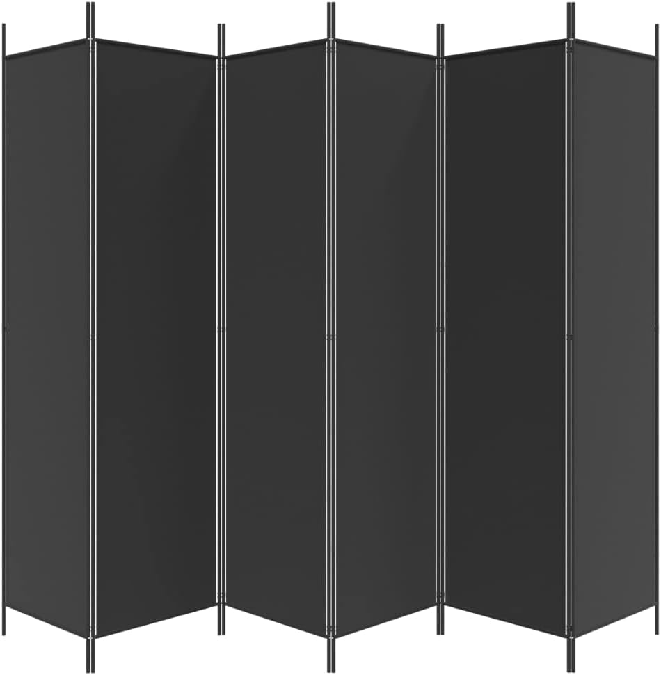 'vidaXL 6-Panel Room Divider in Black - Versatile and Foldable Partition, Made with Durable Fabric and Iron, Ideal for Bedroom and Living Room