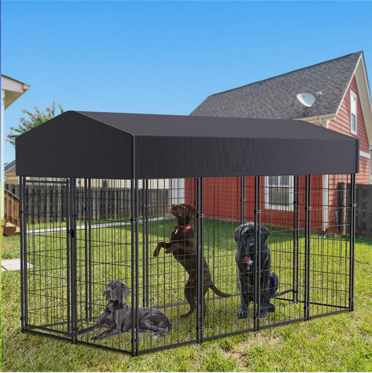 Painted-Iron Dog Kennel Run with 210D Oxford Cover – 3 Sizes