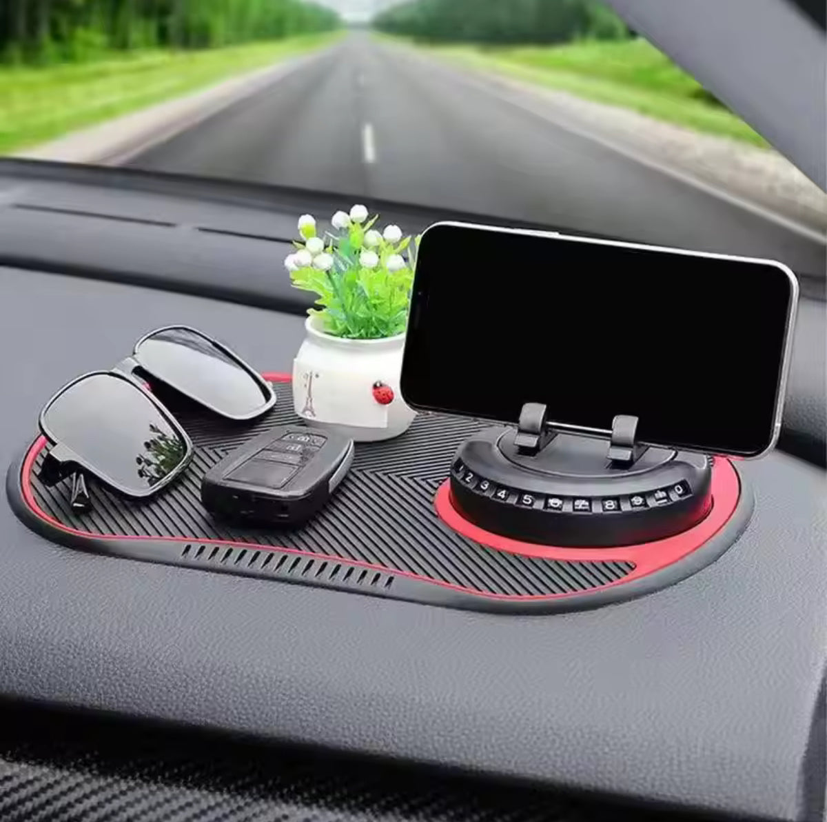 Anti-Slip Car Dashboard Organiser with Rotating Phone Holder