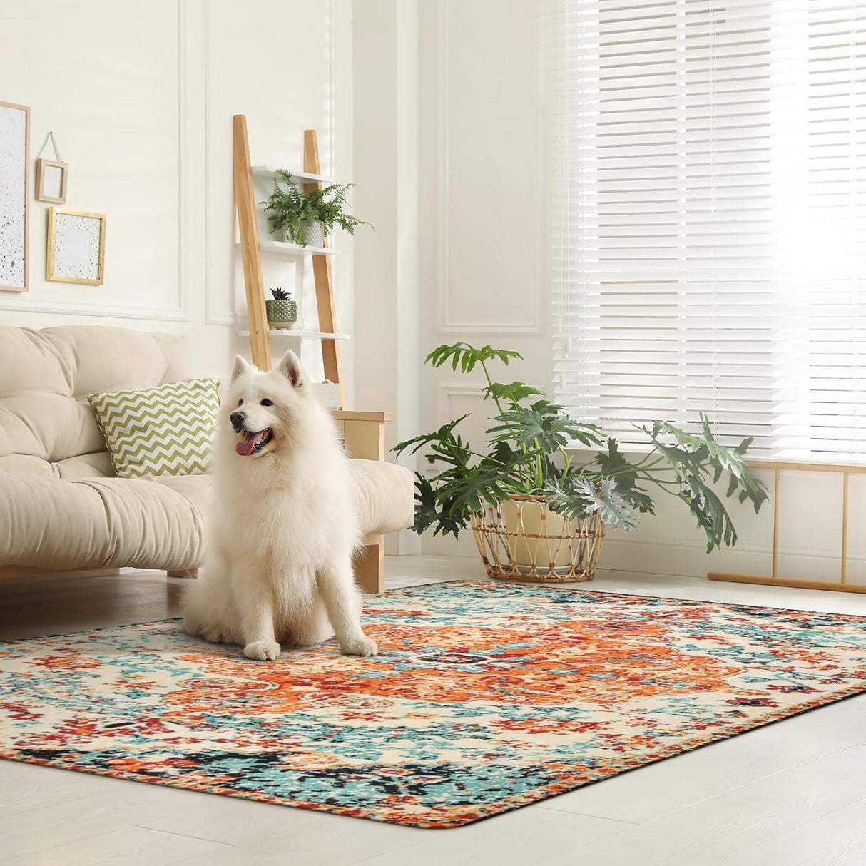 Bohemian Floral Area Rug Modern Non Slip Soft Low Profile Washable Carpet Floor Mat for Living Room/Bedroom/Dining Room for Home Decor