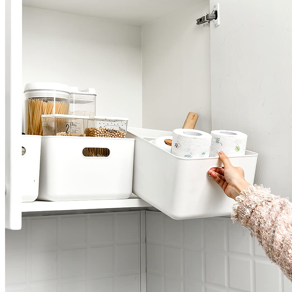 Plastic Storage Bins, Set of 6 Storage Boxes with 4 Lids, Storage Basket with Handle, Versatile Storage Box for Bathroom, Kitchen, Office, Living Room