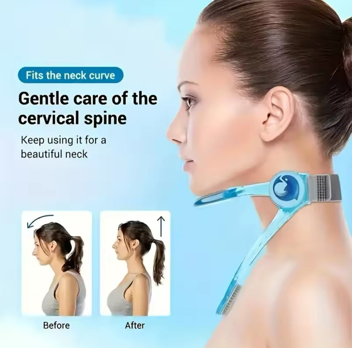Adjustable neck brace, PP material, cervical support, anti-sagging straps with elastic pads, improve posture