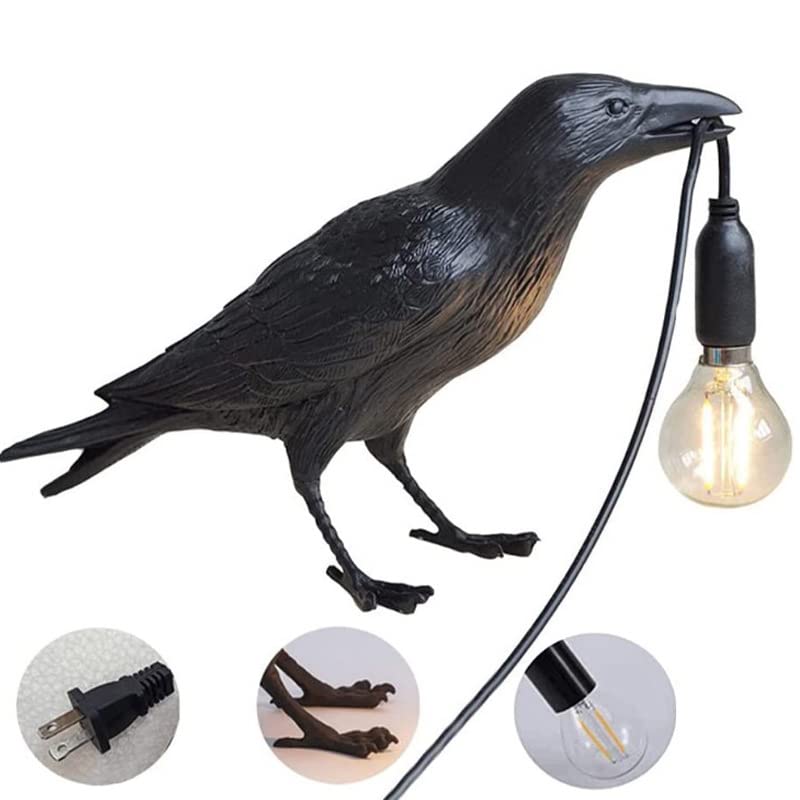 Raven Table Lamps with Plug,Unique Crow Decor Lamp Resin Bird lamp in Black for Bedroom/Office/Living Room/College Dorm/Farmhouse Art Decor(Bulb Included)