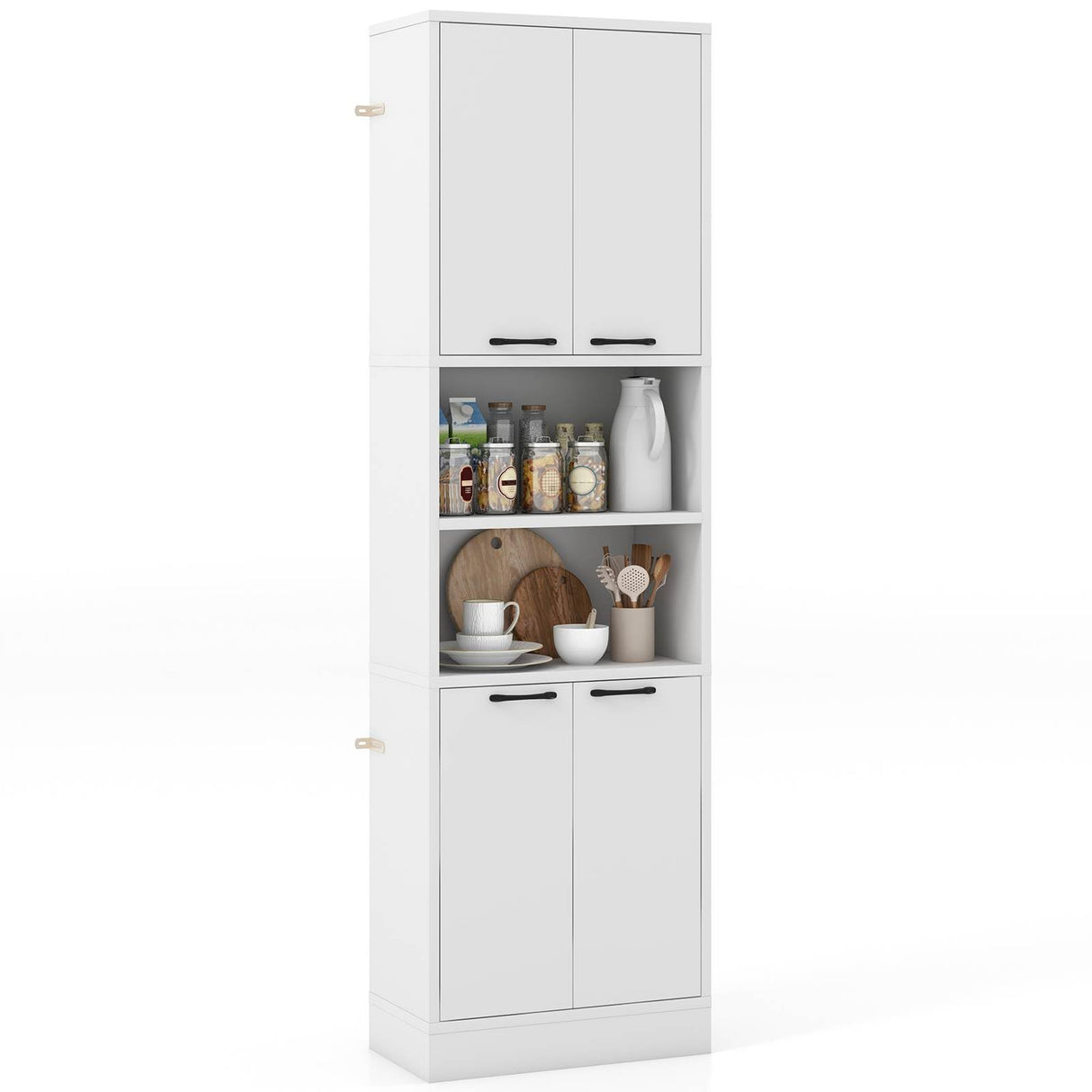 190 CM Kitchen Pantry Cabinet, Tall Freestanding Cupboard with Doors & Shelves, Safety Hinges & Anti-Tipping Devices, Storage Sideboard for Dining Room Living Room, White