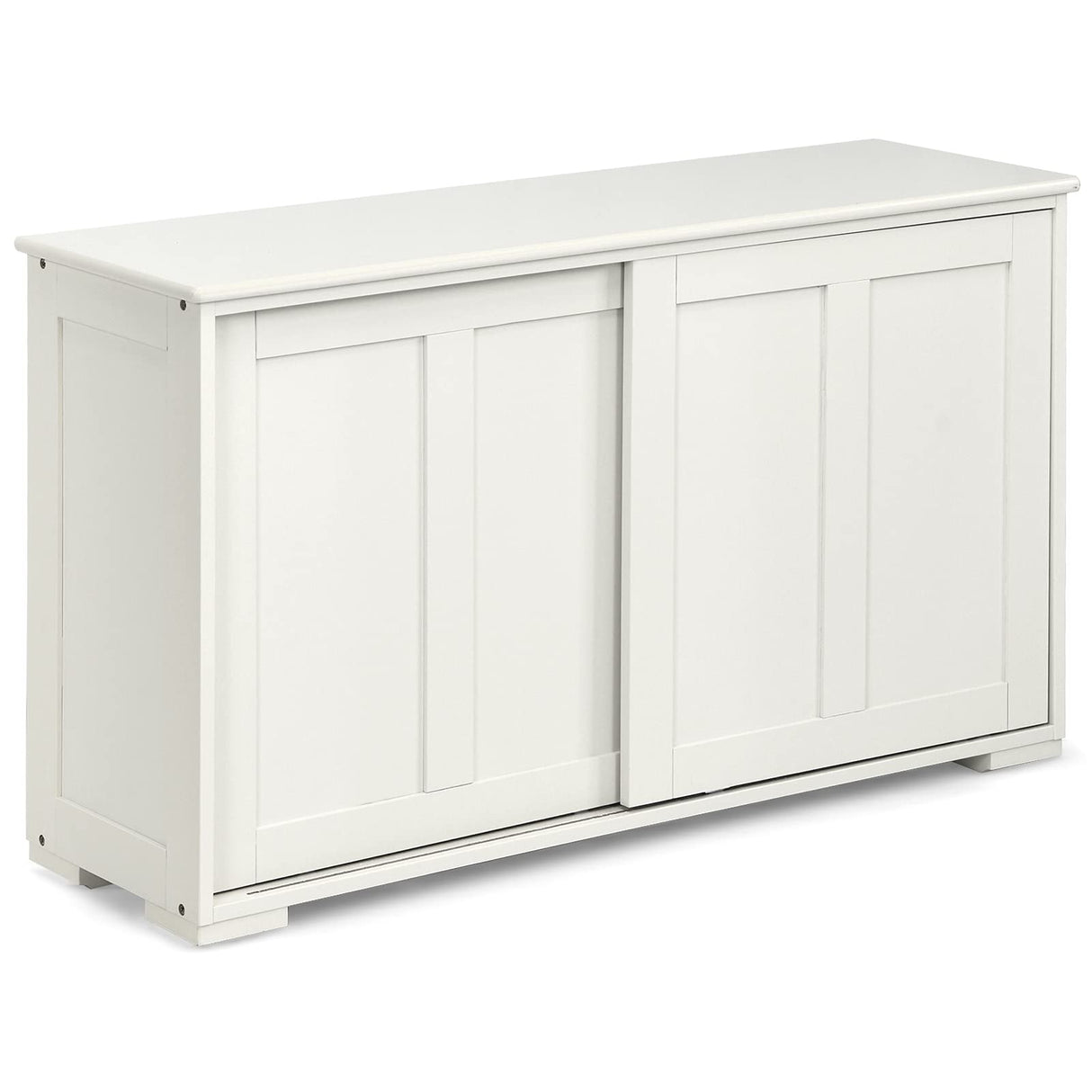 Buffet Sideboard Cabinet, Home Storage Cabinet, 2 Convenient Smooth Sliding Doors & 2 Height-Adjustable Shelves, Side Cabinet Table Cupboard, Creamy White