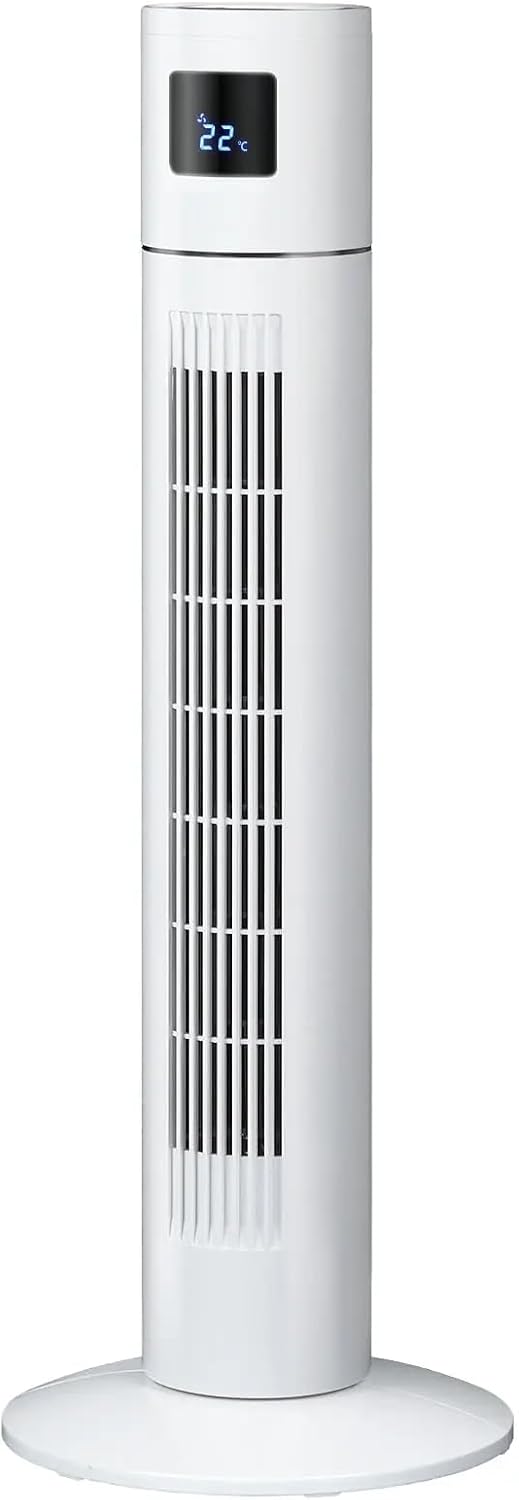 YOPOWER Tower Fan Portable Floor Fan Electric Cooling Fans with 3 Speed, 12H Timer, 70° Oscillating, LED Digital Display for Bedroom Home Office, White