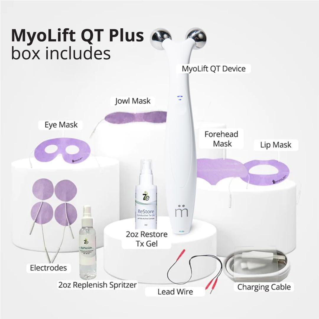 7E Wellness MyoLift QT Microcurrent Facial Device with Smart Current Technology and Smartphone App - Portable Skin Care Tools, Instant Face Lift, Anti Aging, Skin Tightening - Up to 400 Microamps