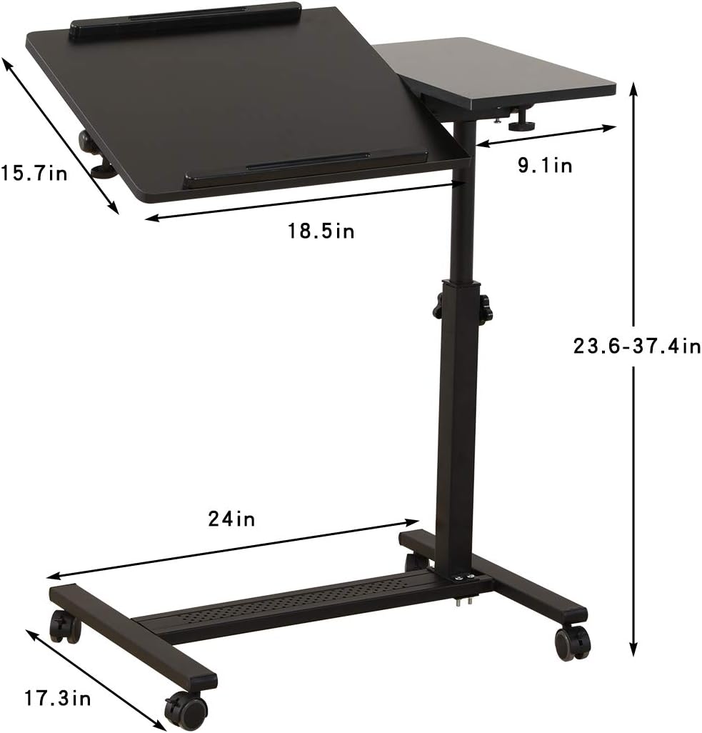 TigerDad Over Bedtable with Wheels Adjustable | Rolling Laptop Table Overbed Desk Hospital Tray Sofa Chair Side Table for Home Office (Black)