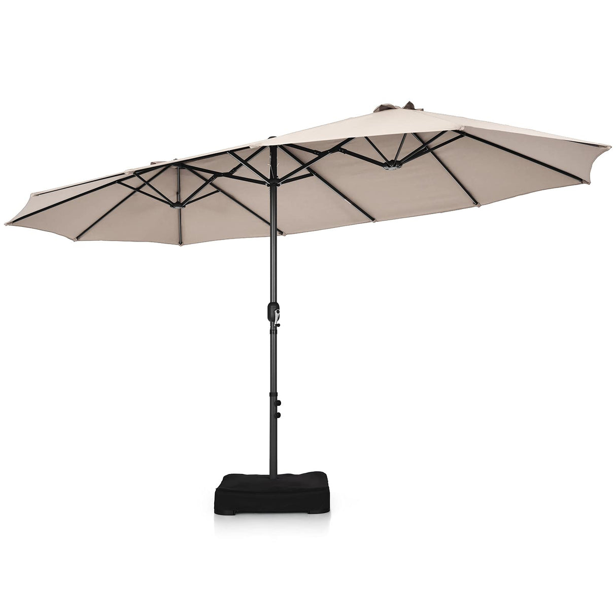 15FT Double-Sided Patio Umbrella, Ultra-Large Twin Garden Umbrella w/ 12-Rib Structure & Hand-Crank System, Outdoor Market Umbrella w/Enhanced Base for Residential & Commercial Use