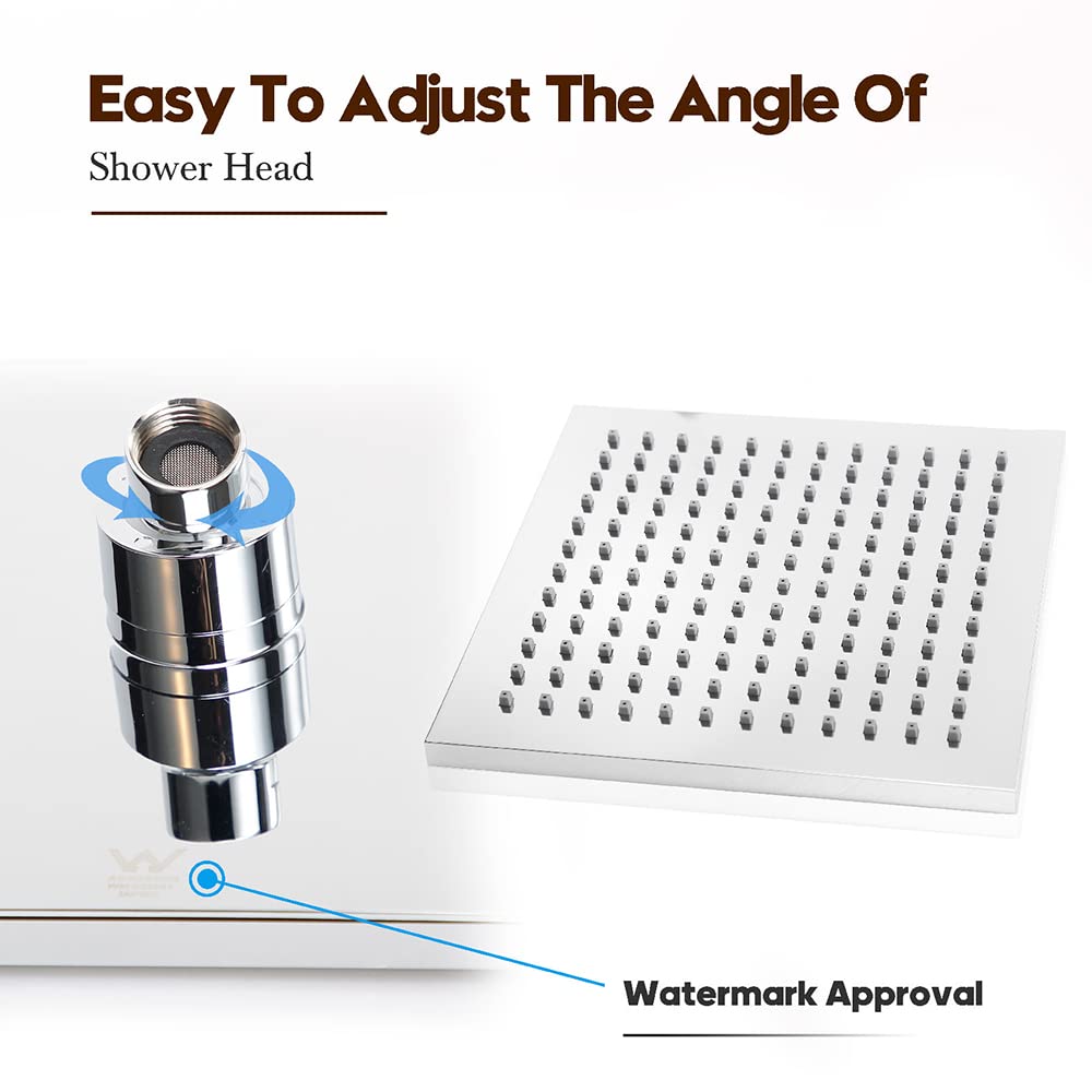 WELS Gooseneck Shower Wall Arm with 8" Square Rain Shower Head Set Brass