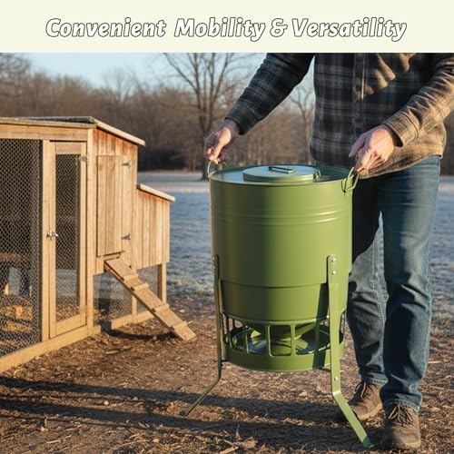 Chicken feeder in use