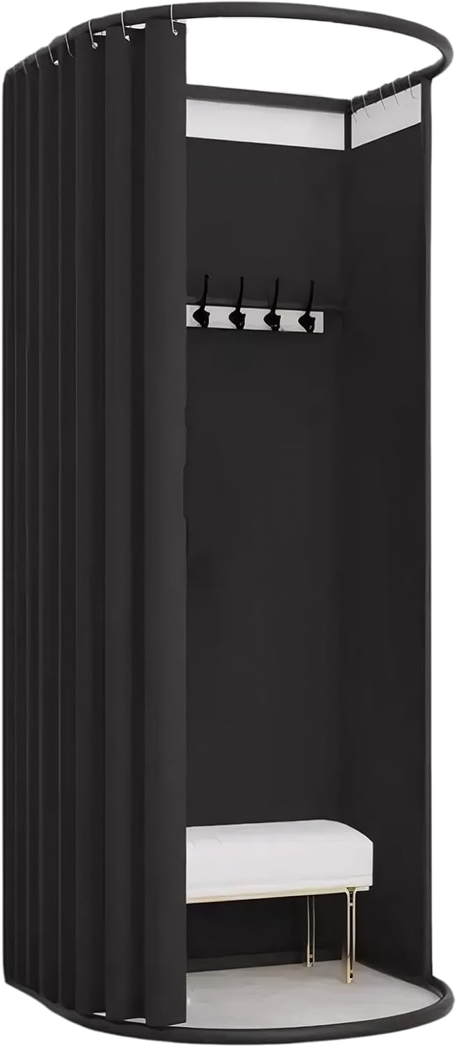 Movable Fitting Room, Portable Dressing Room Frame with Curtain and Hook,Temporary Privacy Space,Changing Room for Clothing Stores,Offices,Studios(35×32×79inch (Black, 100cm×95cm×200cm)