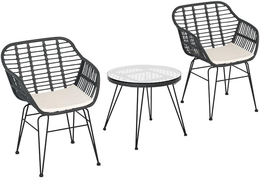 Gardeon 3pcs Patio Bistro Set, Outdoor Dining Chairs and Table Setting Patio Deck Chair Lounge Garden Furniture Seating Backyard Indoor, Water-Resistant All Weather with Ventilated Backrest Grey