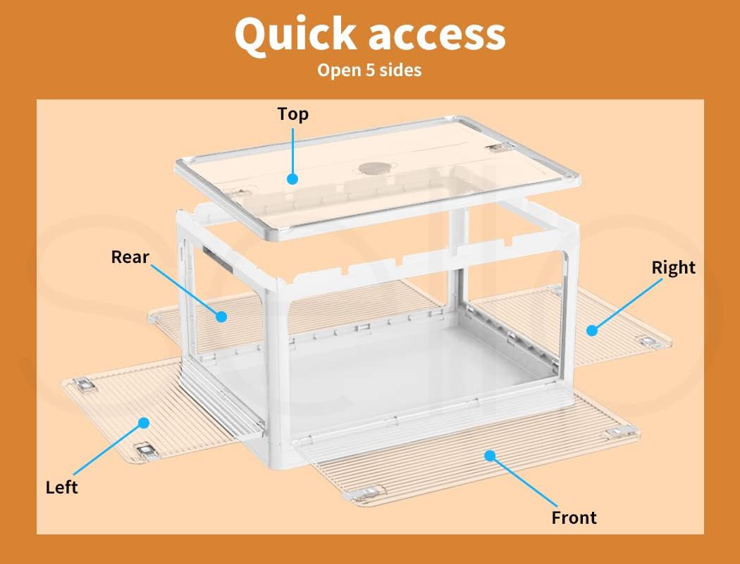 55L Stacked Storage Bins with Lids Collapsible Clothes Organiser Container Plastic Toy Book Camping Boxes with Wheel 5 Sides Open