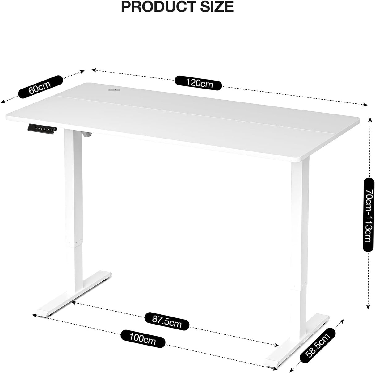 UMOMO 120 x 60cm Electric Standing Desk, Height Adjustable Sit Stand Desk with Splice Board, Workstation Computer Desk with Cable Management for Home Office (White Top White Frame)