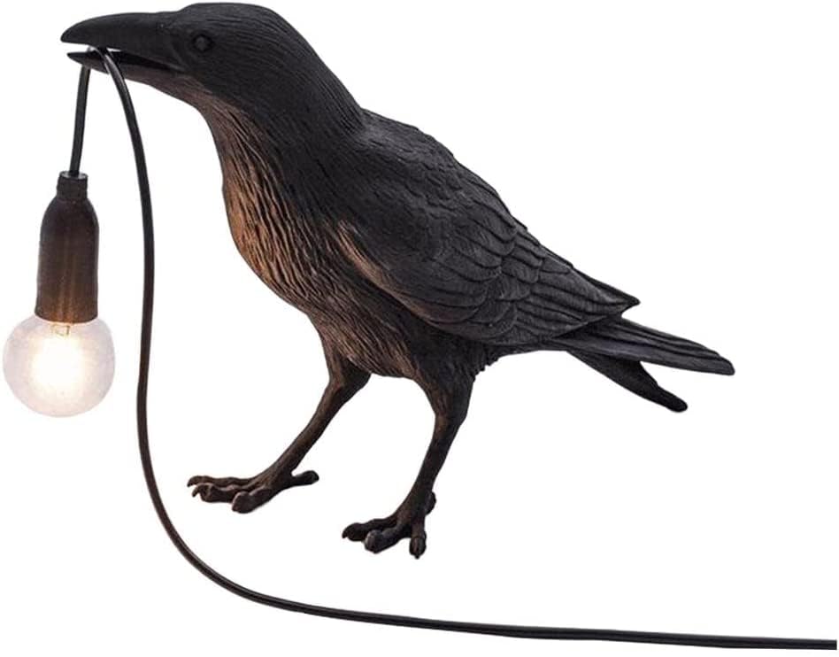 Raven Table Lamps with Plug,Unique Crow Decor Lamp Resin Bird lamp in Black for Bedroom/Office/Living Room/College Dorm/Farmhouse Art Decor(Bulb Included)