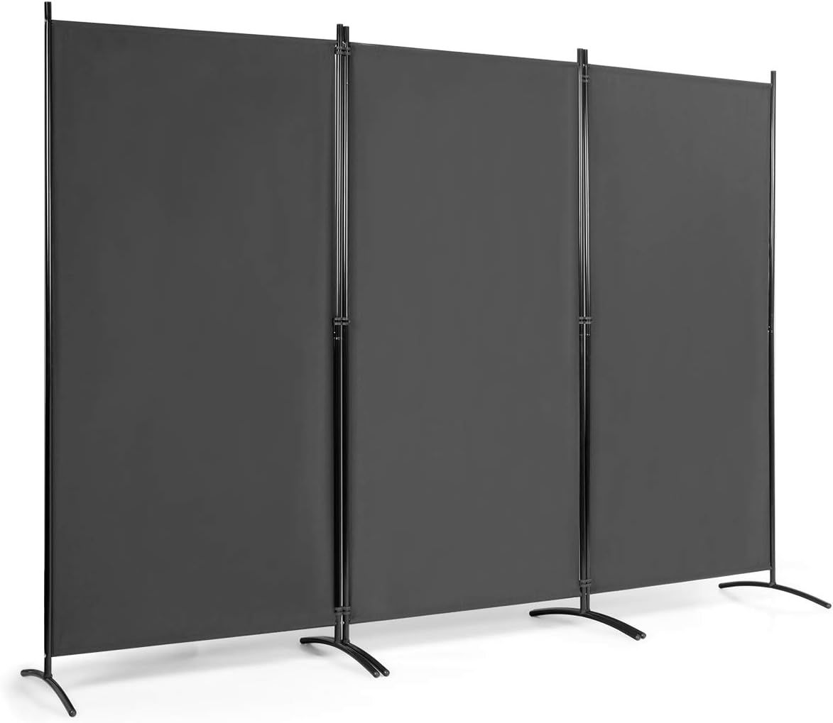 Grey 3-Panel Oxford-Cloth Room Divider – 260 × 180cm