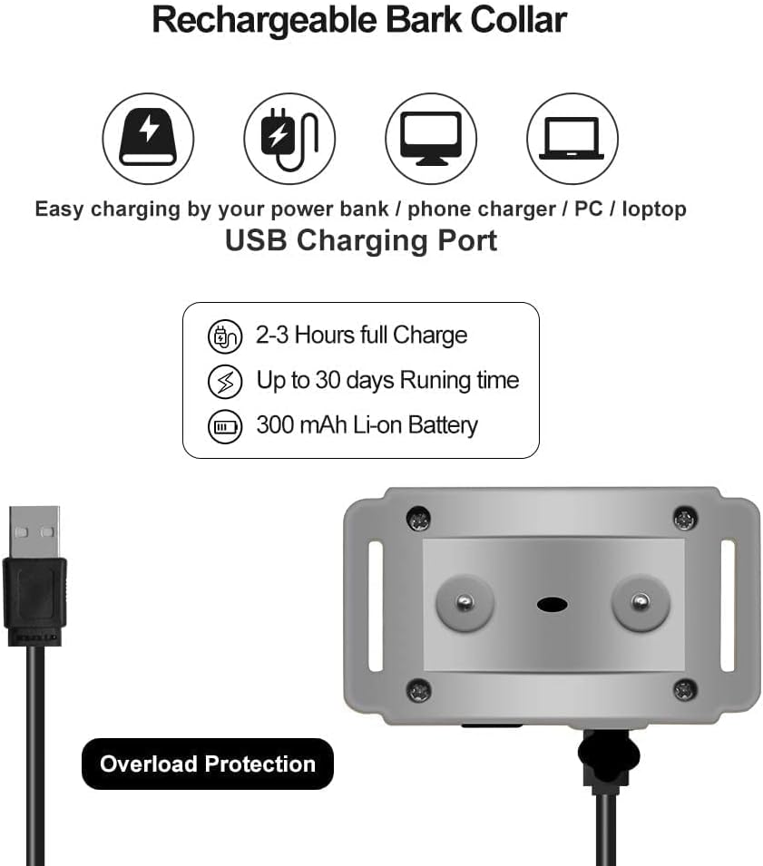 Shock Collar, Waterproof & Rechargeable Bark Collar w/5 Adjustable Sensitivity and 7 Progressive Levels Using Beep & Shock.(Silver)