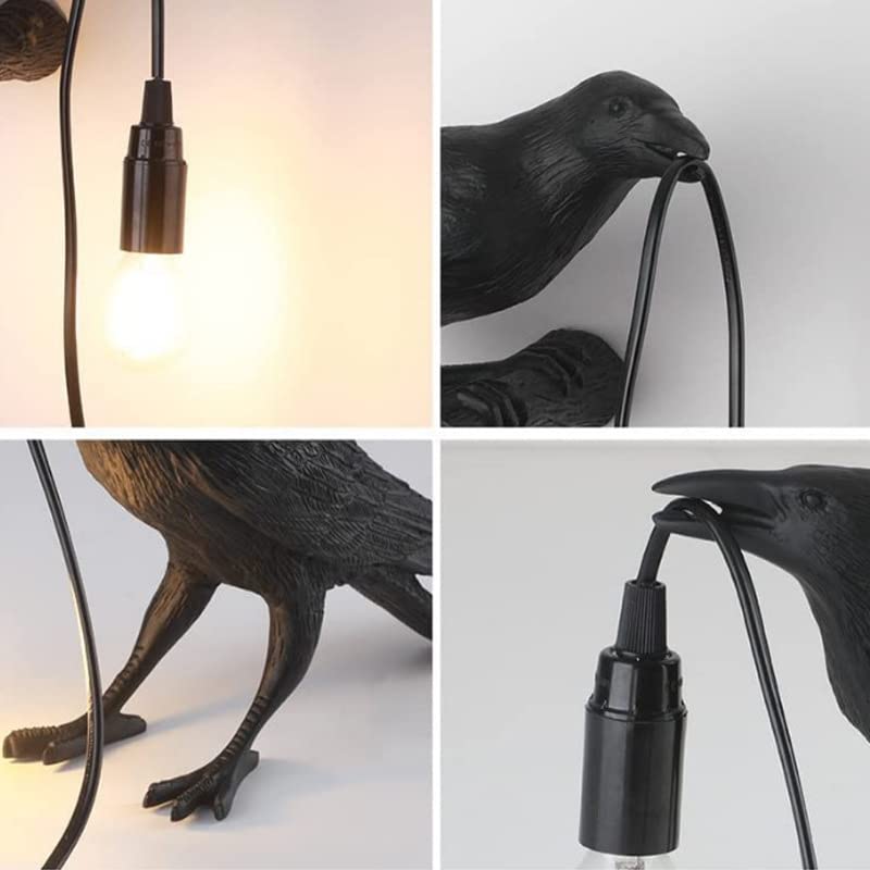 Raven Table Lamps with Plug,Unique Crow Decor Lamp Resin Bird lamp in Black for Bedroom/Office/Living Room/College Dorm/Farmhouse Art Decor(Bulb Included)