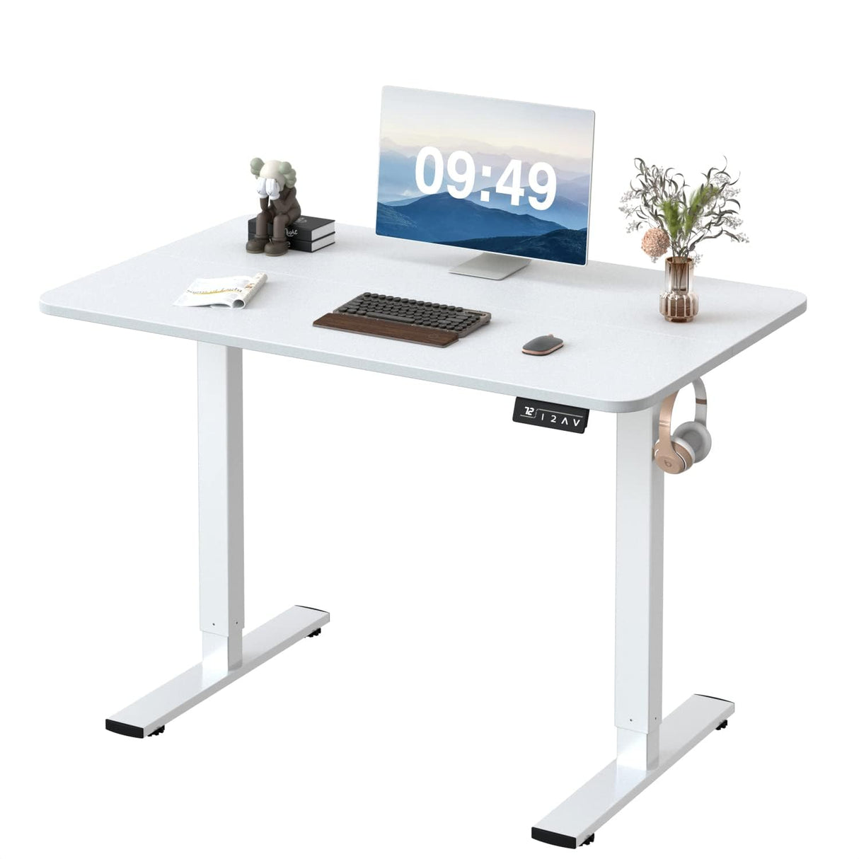 Furmax Standing Desk Electric Height Adjustable with Memory Preset Sit Stand up Desk 140x60cm Home Office Computer Desk with T-Shaped Metal Bracket (White, 140cm)