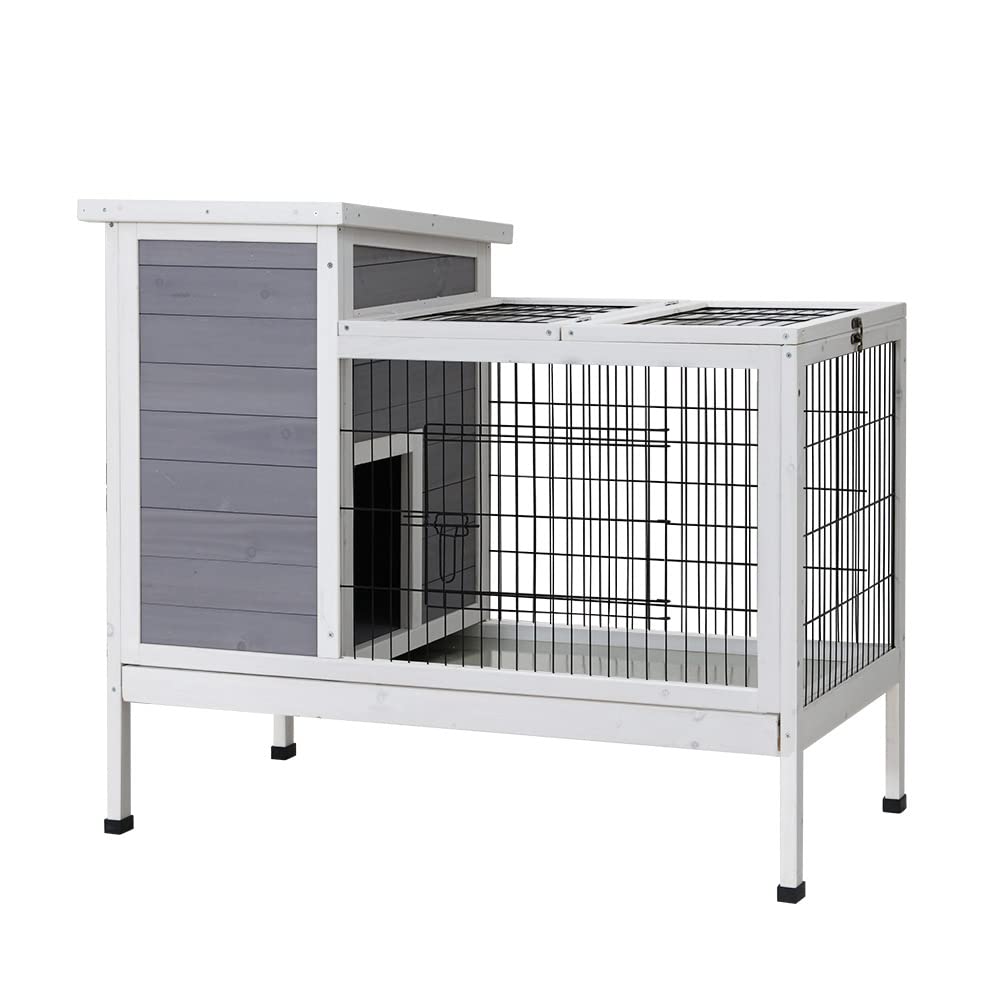 Compact Fir-Wood Small-Animal Hutch with Sliding Tray – 96 × 49 × 86 cm