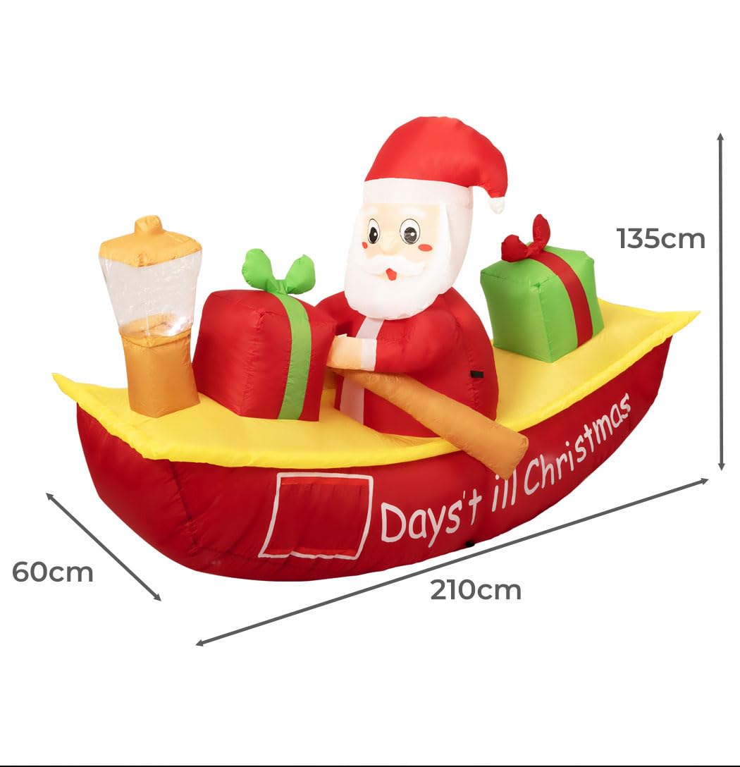 Christmas Inflatable Santa Clau Boat Xmas Indoor Decorations with LED Lights,Fast Self-Inflatable and deflatable,Waterproof Home Garden Holiday Party Outdoor Decor Red Colour 135cm x 210cm