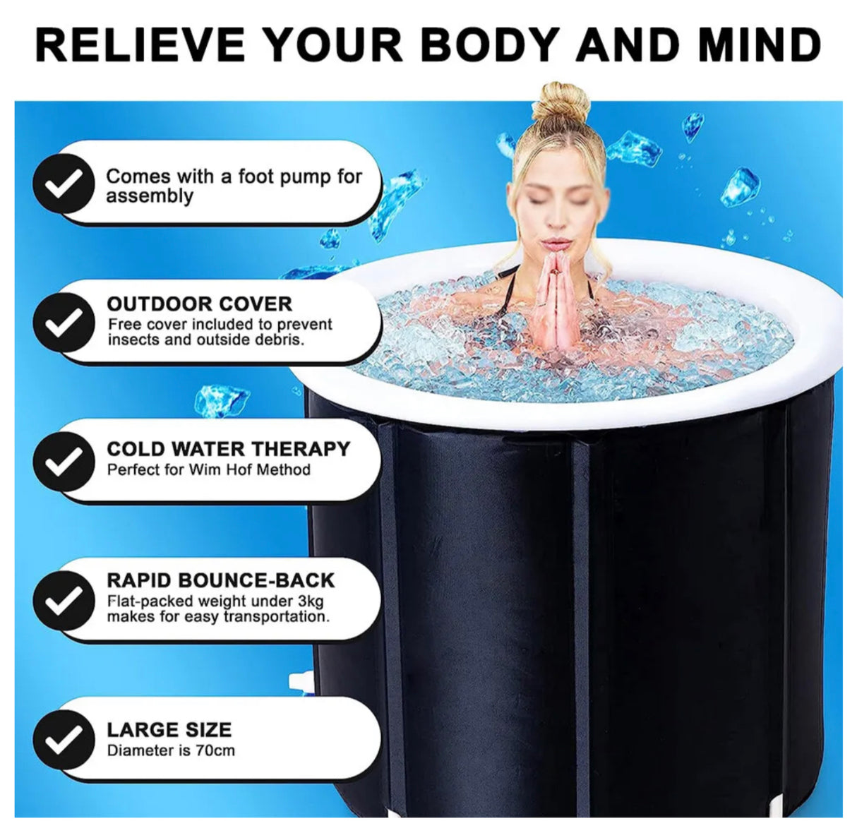 Portable Ice Bath Tub Athletes Cold Hot Water Therapy Folding Bathtub