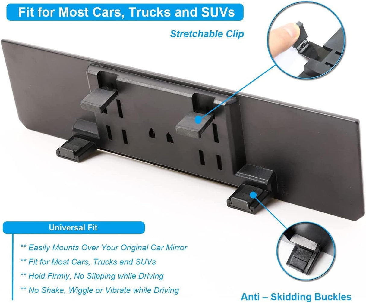 Rear View Mirror, Universal 12 Inch Interior Clip-on Panoramic Rearview Mirror for Car, HD Wide Angle Viewing Mirror to Reduce Blind Spot Effectively, Fits Most Car SUV Trucks – Clear